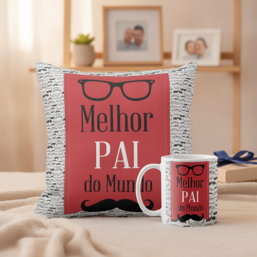 Kit Almofada E Caneca Dia Dos Pais Melhor Pai Do Mundo - Família (Pai)