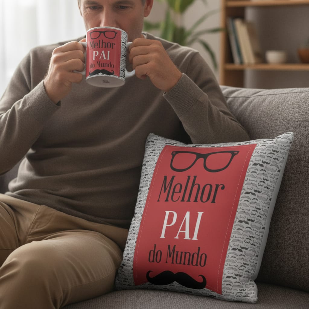 Kit Almofada E Caneca Dia Dos Pais Melhor Pai Do Mundo