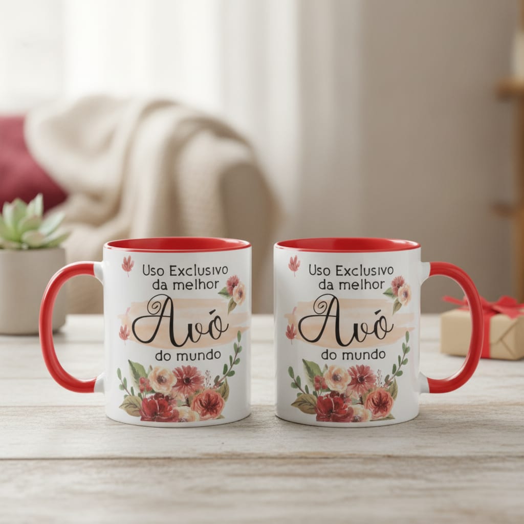 Kit Almofada e Caneca Garrafa Exclusivo Avó -dia das Mães