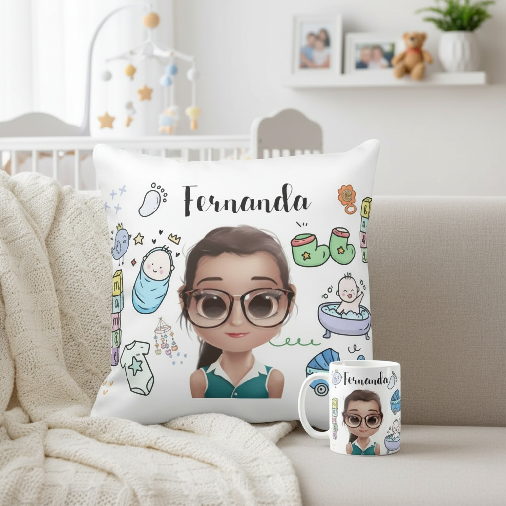 Kit Almofada e Caneca Personalizados para Mãe de Menino