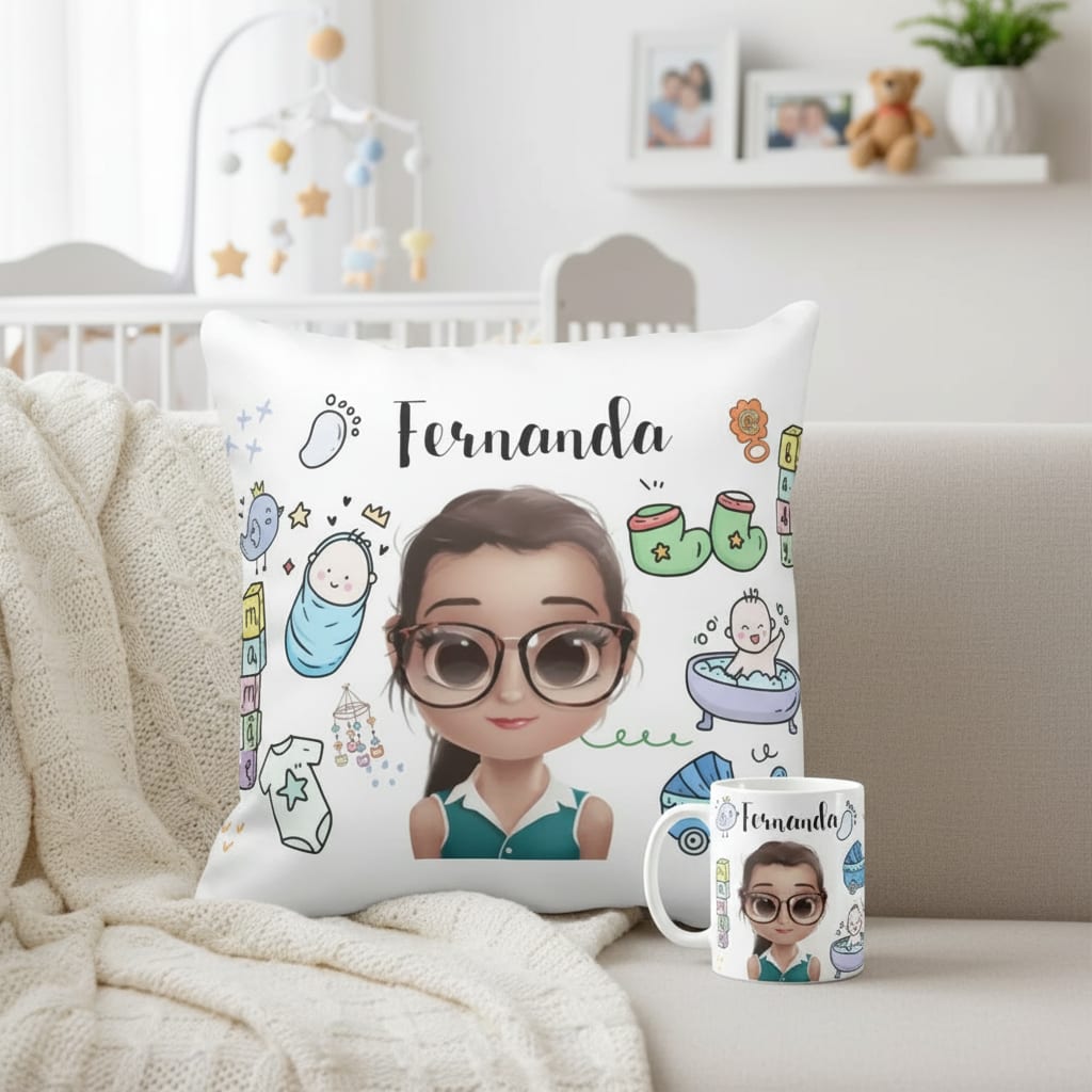 Kit Almofada e Caneca Personalizados para Mãe de Menino