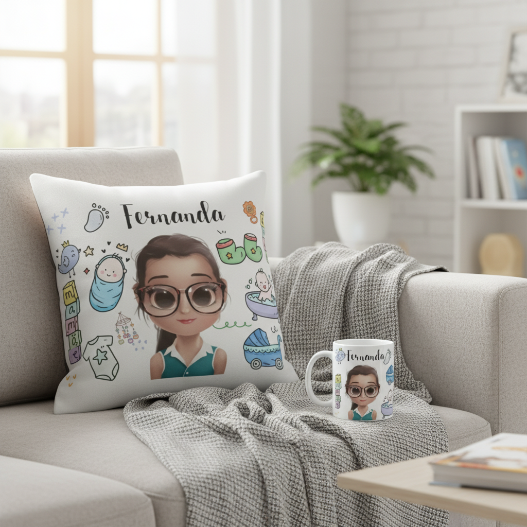 Kit Almofada e Caneca Personalizados para Mãe de Menino - Família (Mãe)