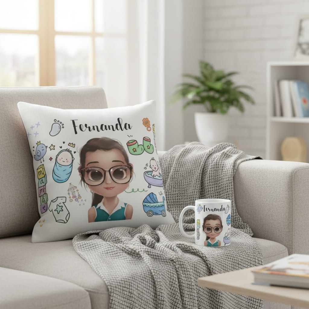 Kit Almofada e Caneca Personalizados para Mãe de Menino - Família (Mãe)