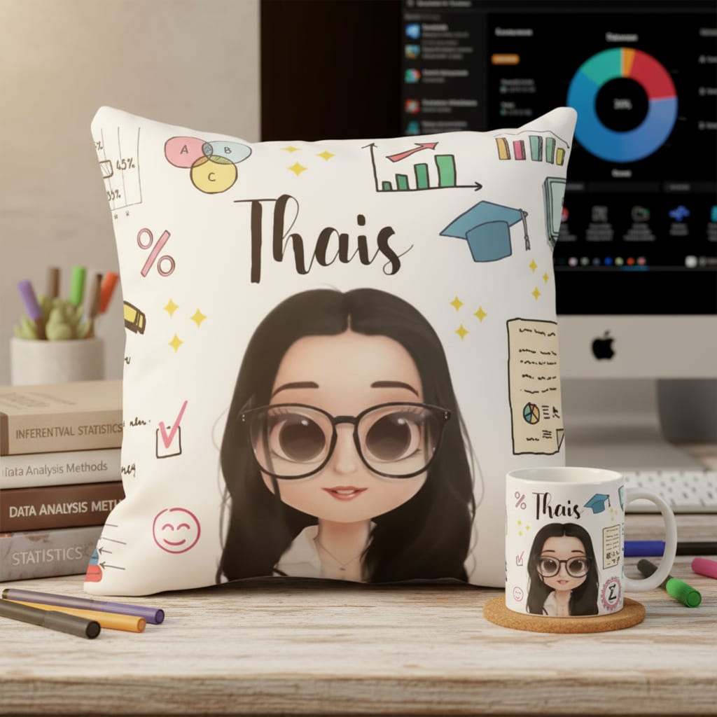 Kit Almofada e Caneca Presente Profissão Estatística - Profissões (Estatística)