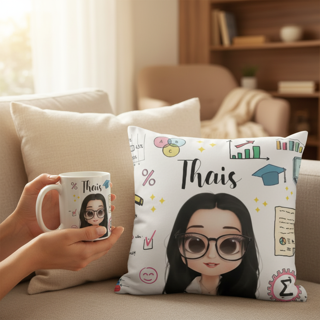 Kit Almofada e Caneca Presente Profissão Estatística