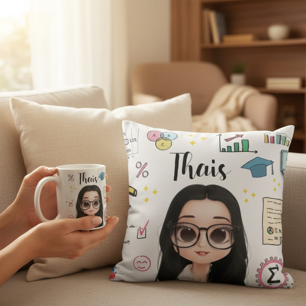 Kit Almofada e Caneca Presente Profissão Estatística