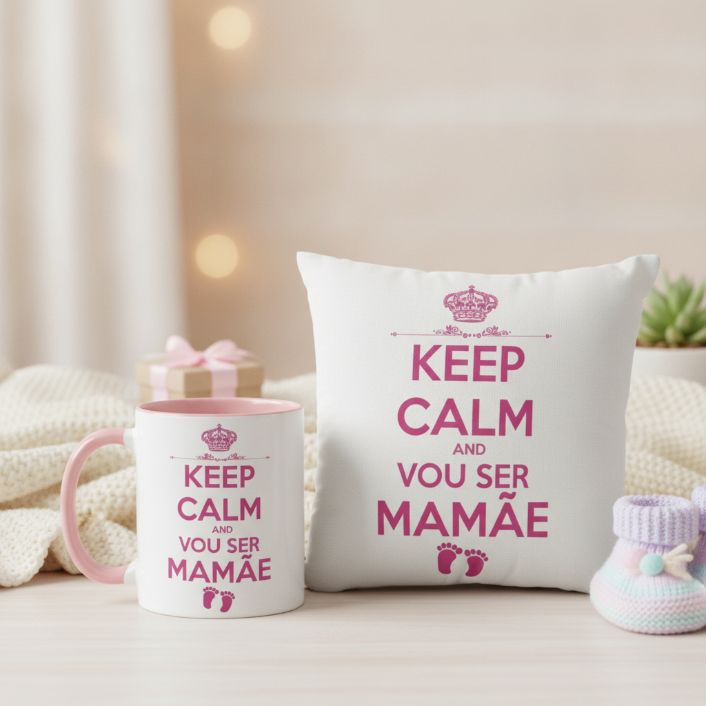 Kit Almofada E Caneca Presente Revelação De Gravidez - Anúncio de Gravidez (Mãe/Gestante)