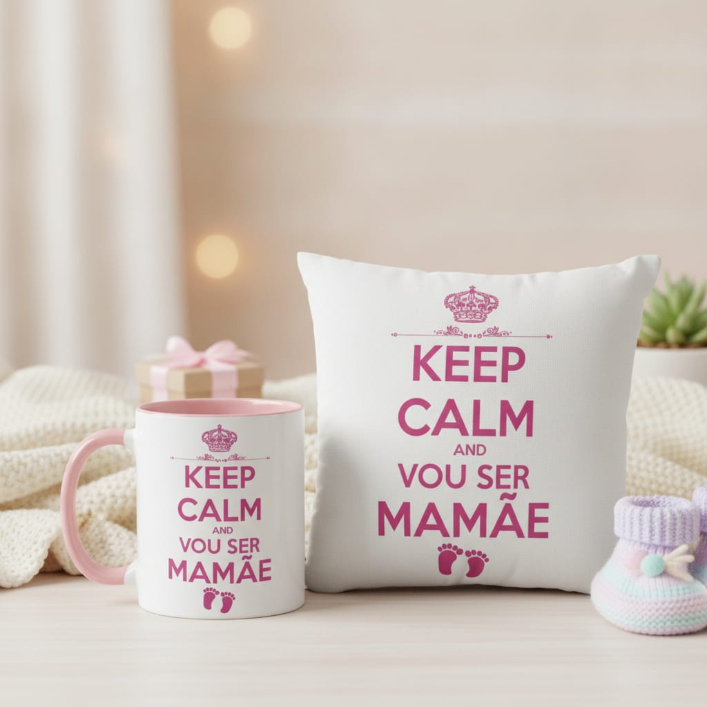 Kit Almofada E Caneca Presente Revelação De Gravidez - Anúncio de Gravidez (Mãe)