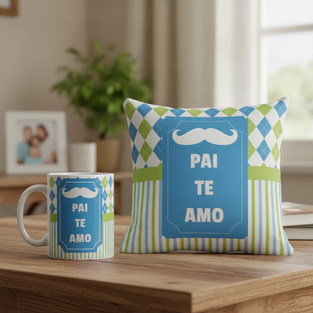Kit Almofada E Caneca Presentes Dia Dos Pais - Pai Te Amo - Família (Pai)