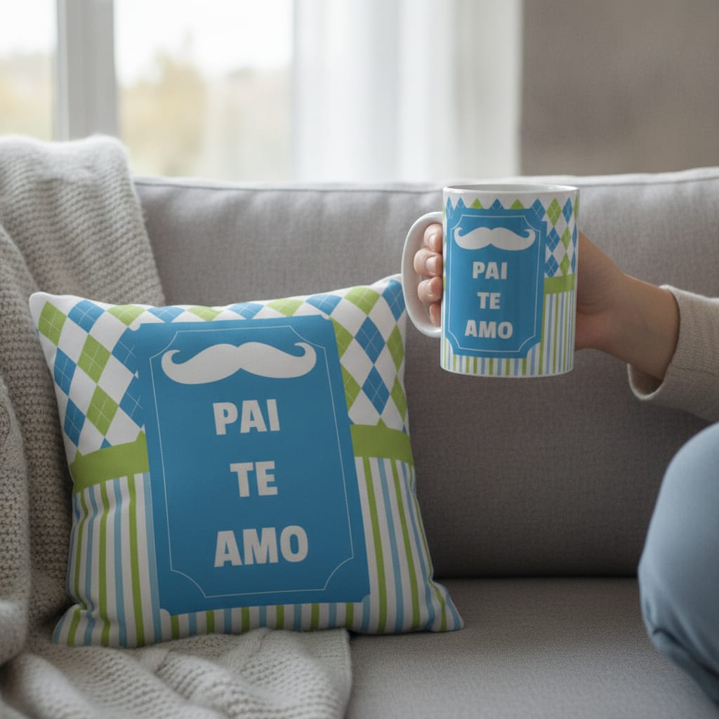 Kit Almofada E Caneca Presentes Dia Dos Pais - Pai Te Amo
