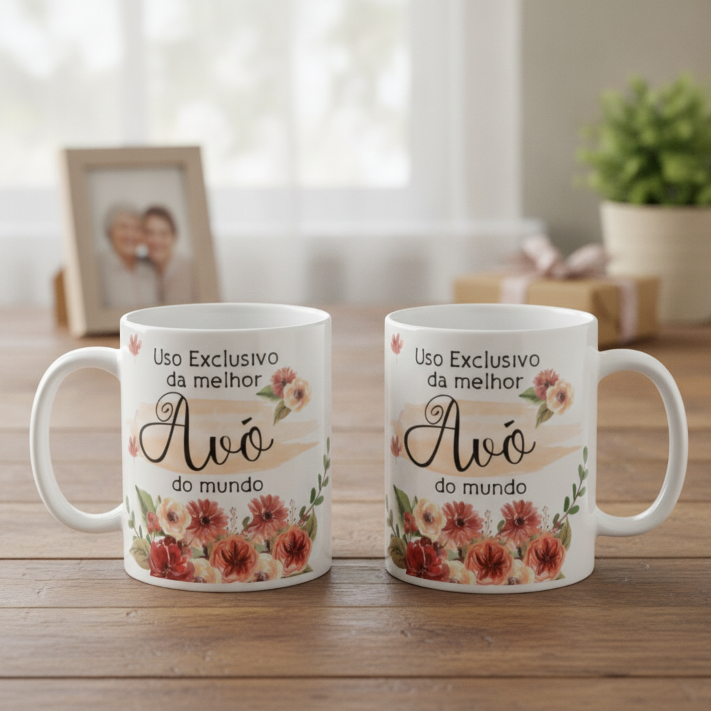 Kit Avó com Garrafa Térmica  e Caneca Melhor Avó do Mundo