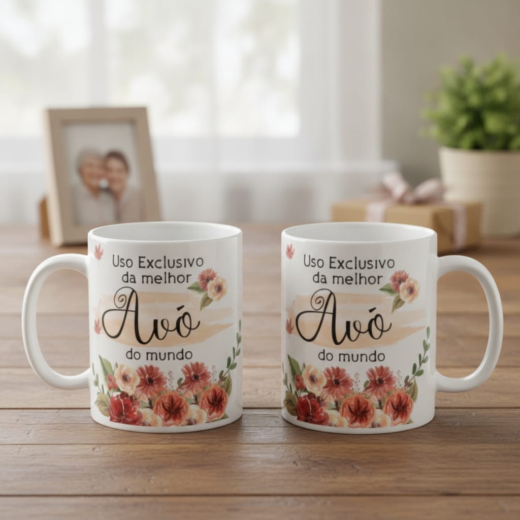 Kit Avó com Garrafa Térmica  e Caneca Melhor Avó do Mundo