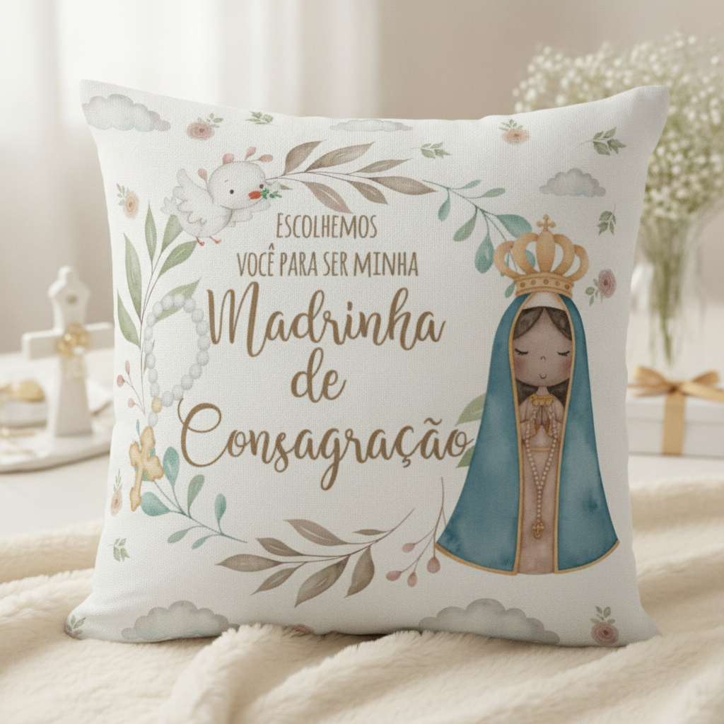Kit Caneca e Almofada Convite para Madrinha de Consagração
