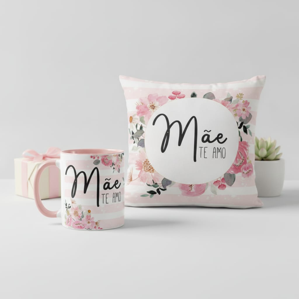Kit Caneca e Almofada Personalizas para Dia das Mães - Família (Mãe)