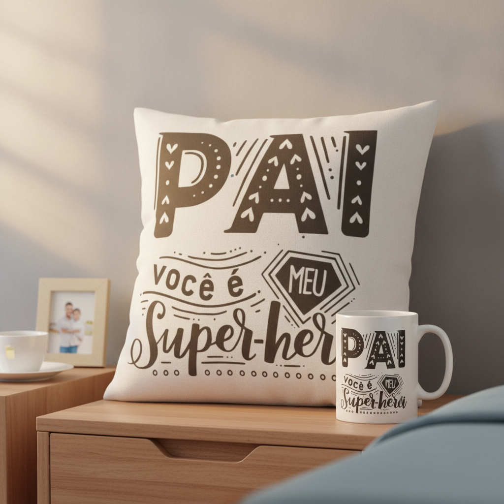 Kit Caneca e Almofada Presente Criativo para Pai Super Herói - Família (Pai)