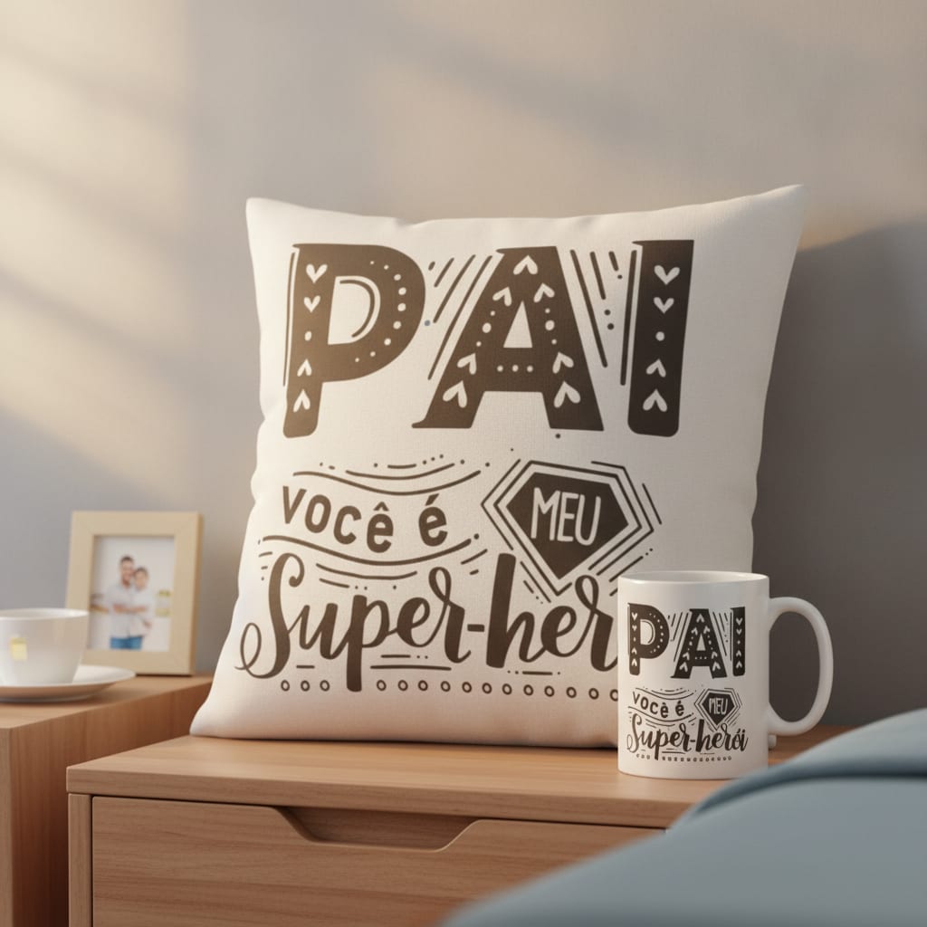 Kit Caneca e Almofada Presente Criativo para Pai Super Herói - Família (Pai)