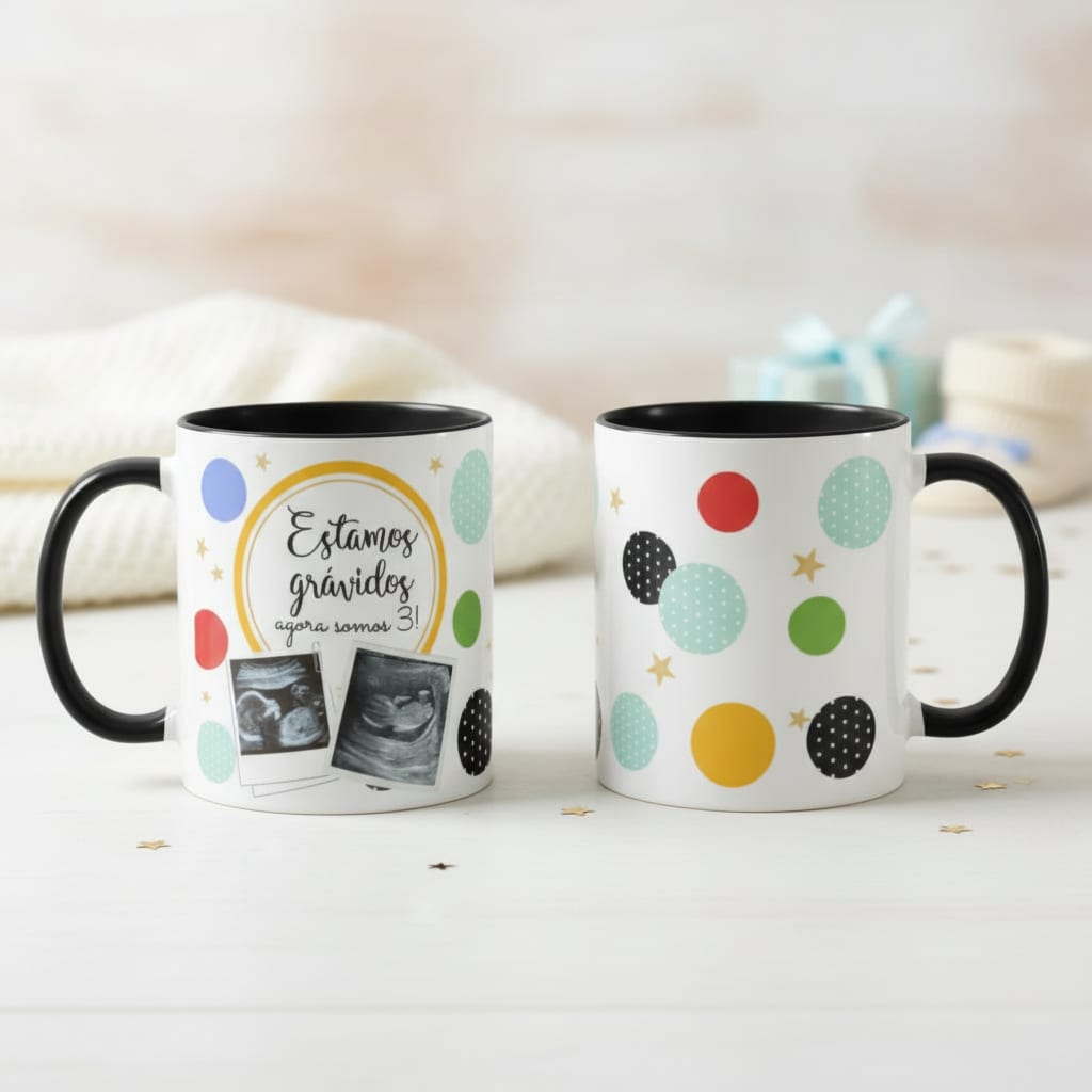Kit Caneca e Almofada Revelação de Gravidez Criativa