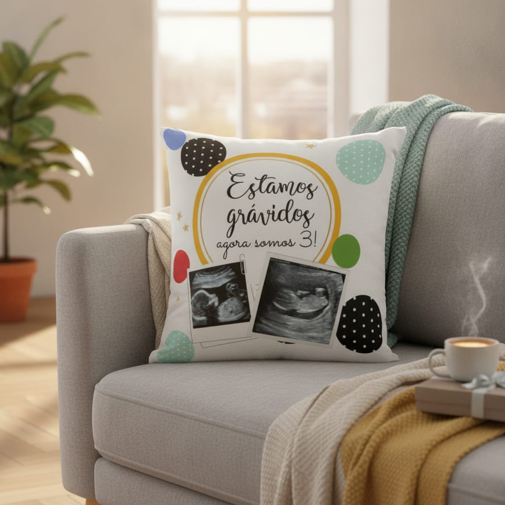 Kit Caneca e Almofada Revelação de Gravidez Criativa