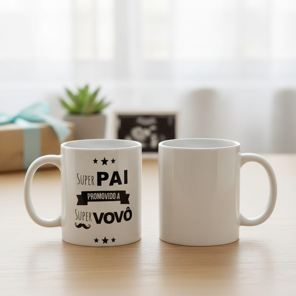 Kit Caneca e Almofada Super Pai Promovido a Super Vovô
