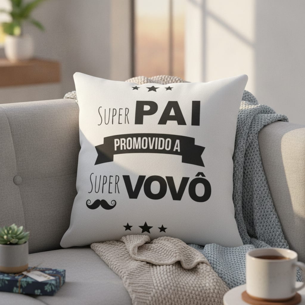 Kit Caneca e Almofada Super Pai Promovido a Super Vovô