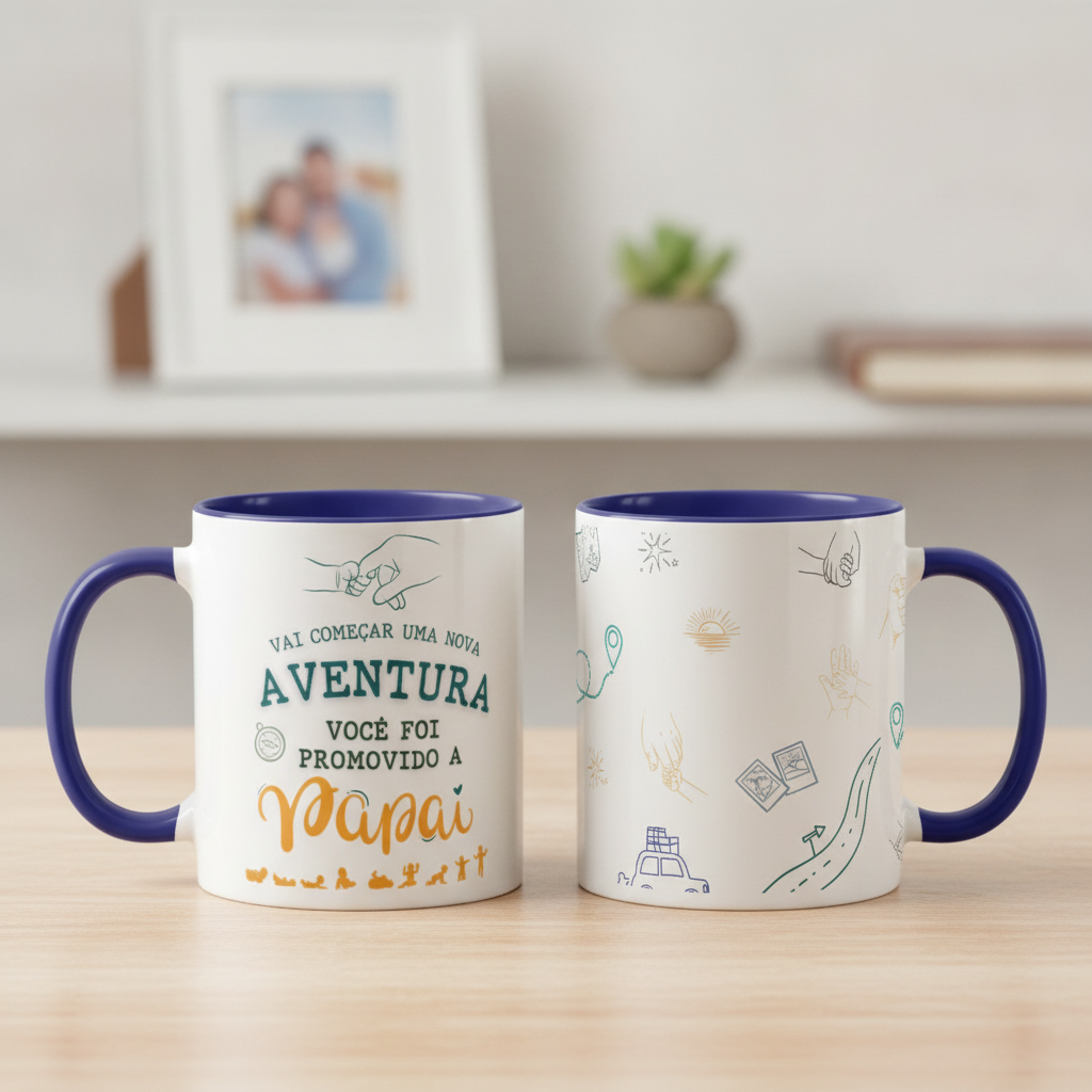 Kit Caneca e Almofada Vai Começar a Aventura Papai