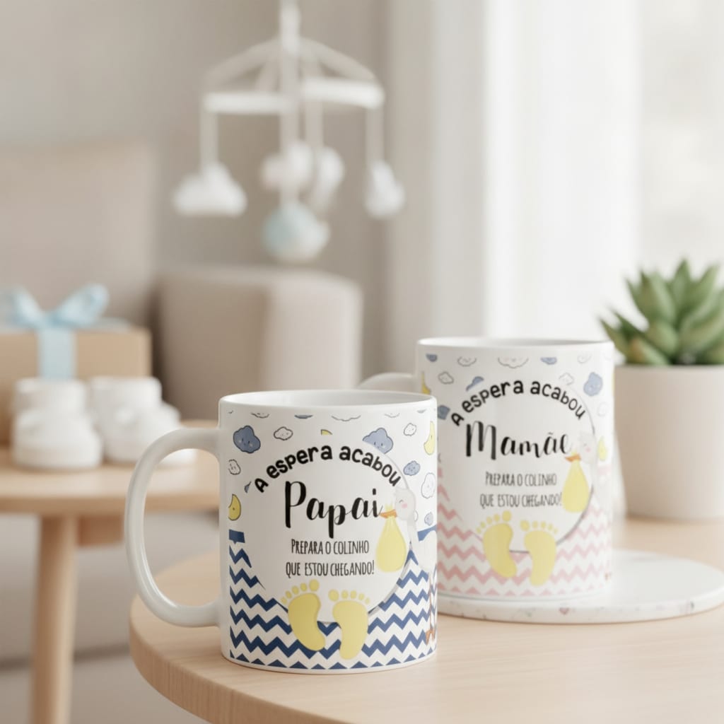 Kit Caneca Gravidez Presente Papai e Mamãe Prepara o Colinho - Anúncio de Gravidez (Pai/Mãe)