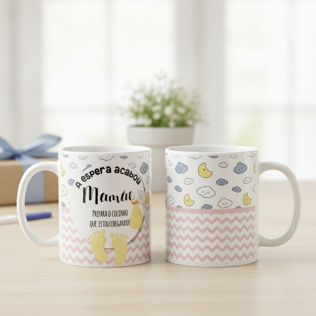 Kit Caneca Gravidez Presente Papai e Mamãe Prepara o Colinho