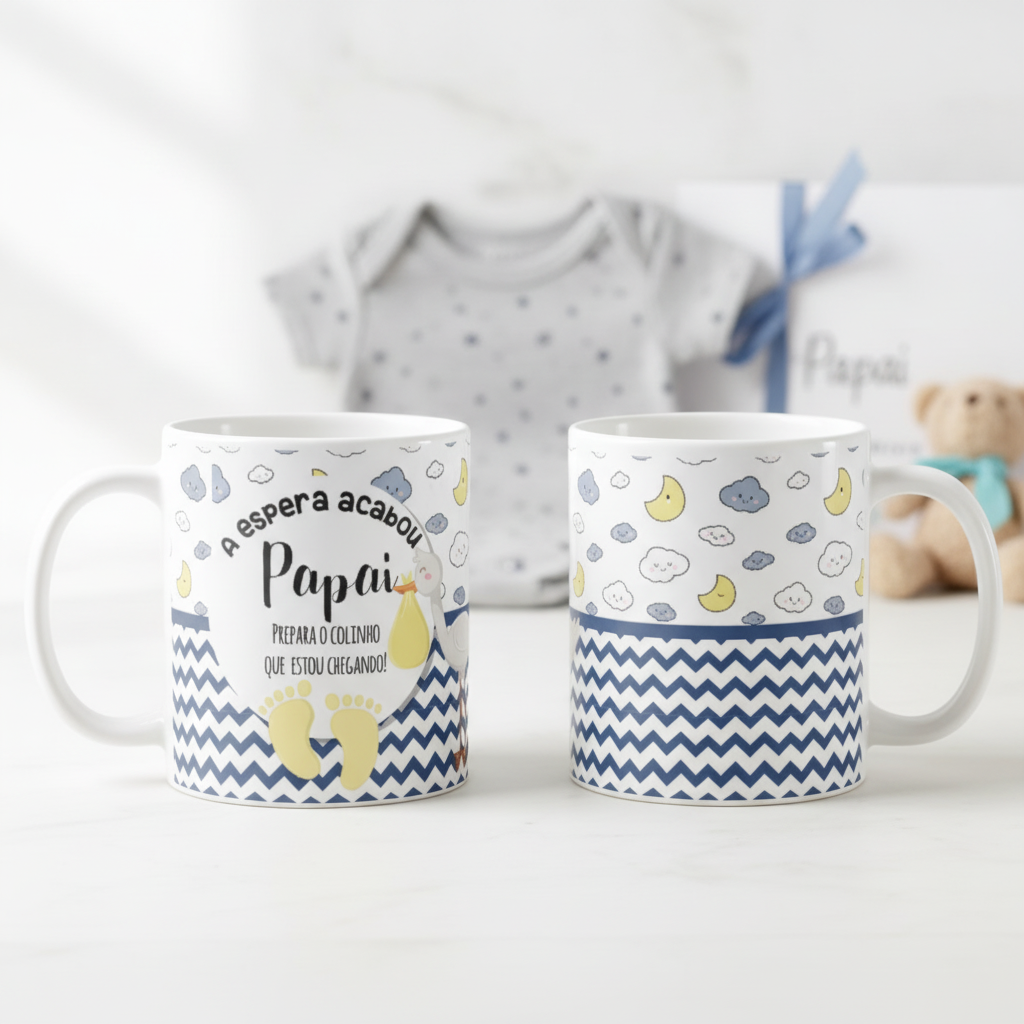 Kit Caneca Gravidez Presente Papai e Mamãe Prepara o Colinho