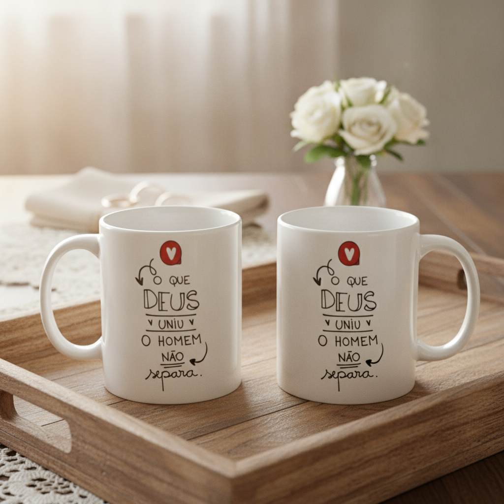 Kit Canecas Casal Cristão Presente com Frase Amor Deus Uniu - Outros (Casal)