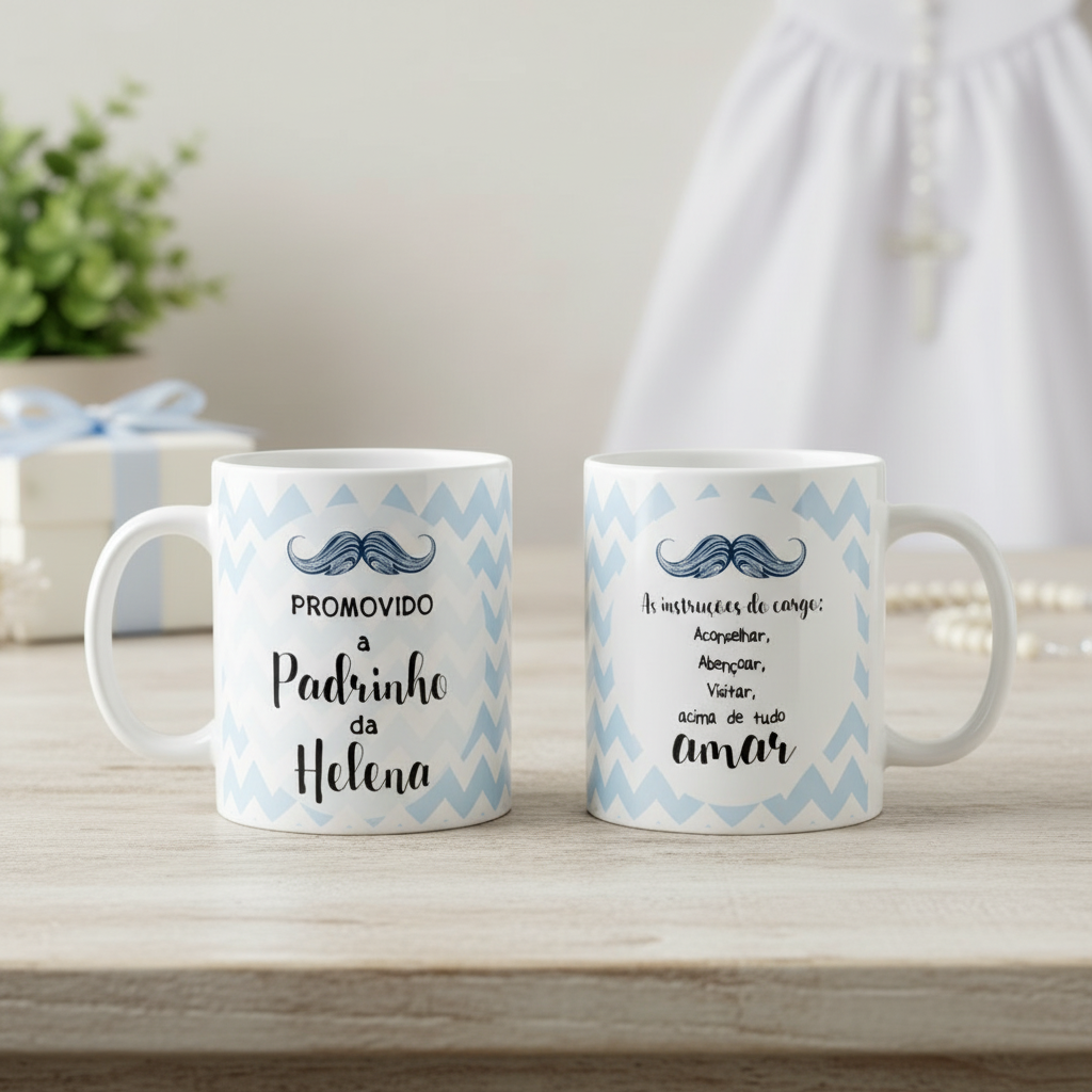 Kit Canecas Personalizadas Convite Padrinhos Batizado Dindos