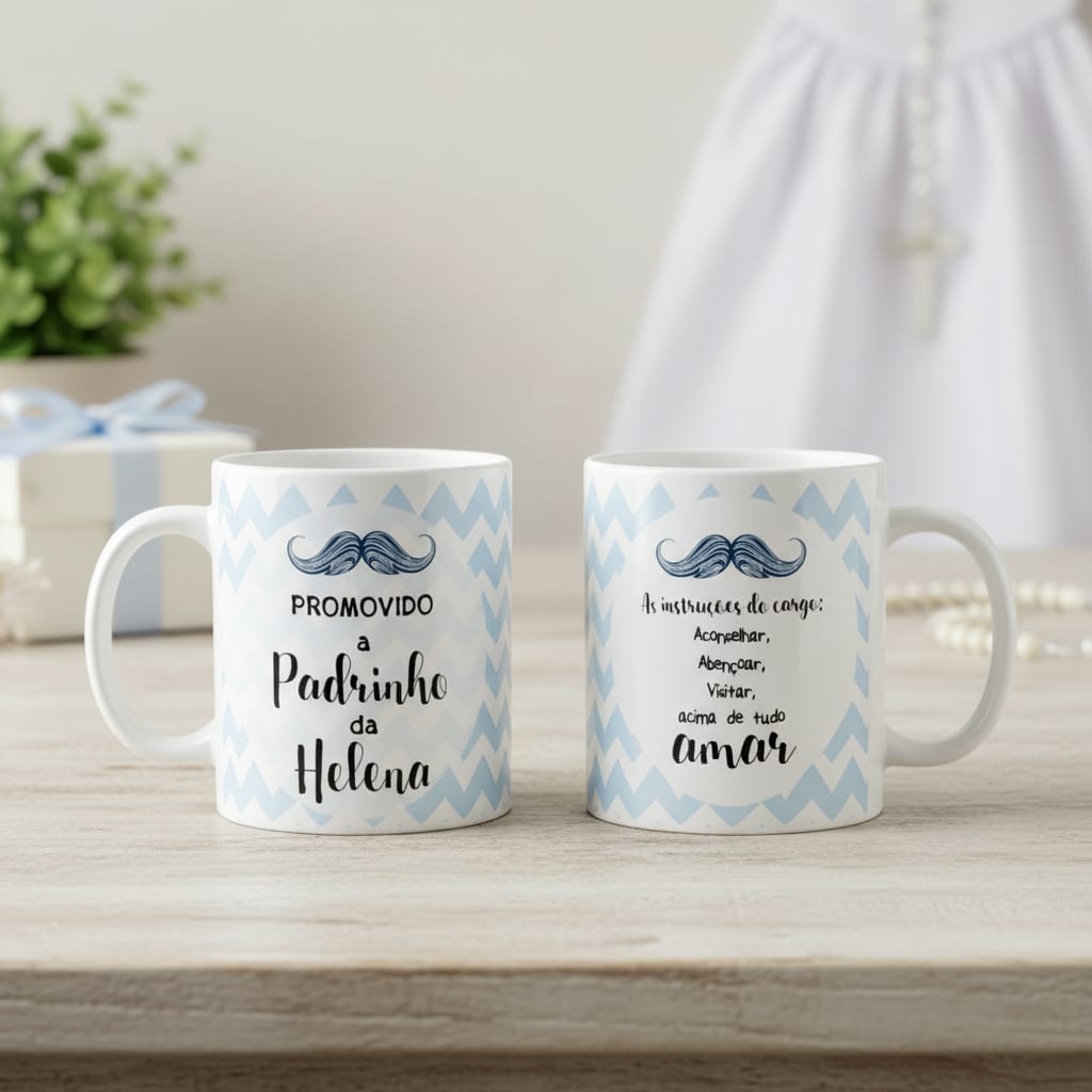 Kit Canecas Personalizadas Convite Padrinhos Batizado Dindos