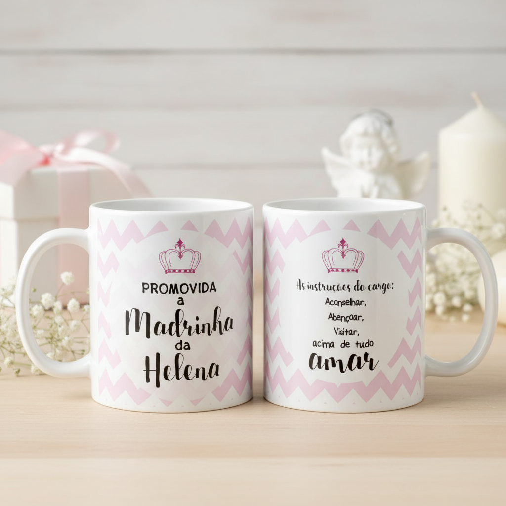 Kit Canecas Personalizadas Convite Padrinhos Batizado Dindos