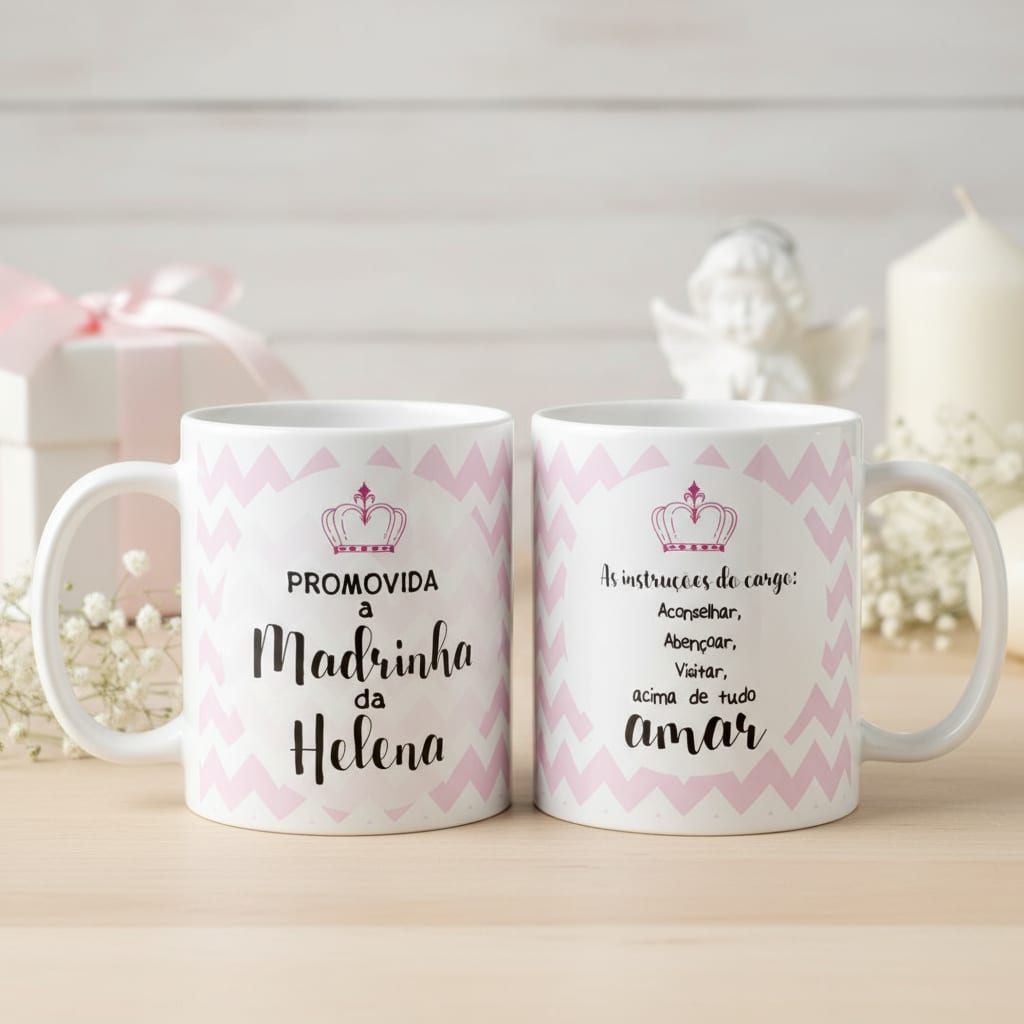Kit Canecas Personalizadas Convite Padrinhos Batizado Dindos