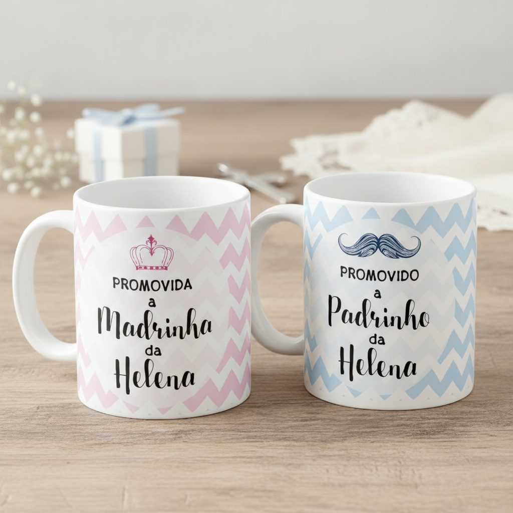Kit Canecas Personalizadas Convite Padrinhos Batizado Dindos - Batizado (Padrinho)