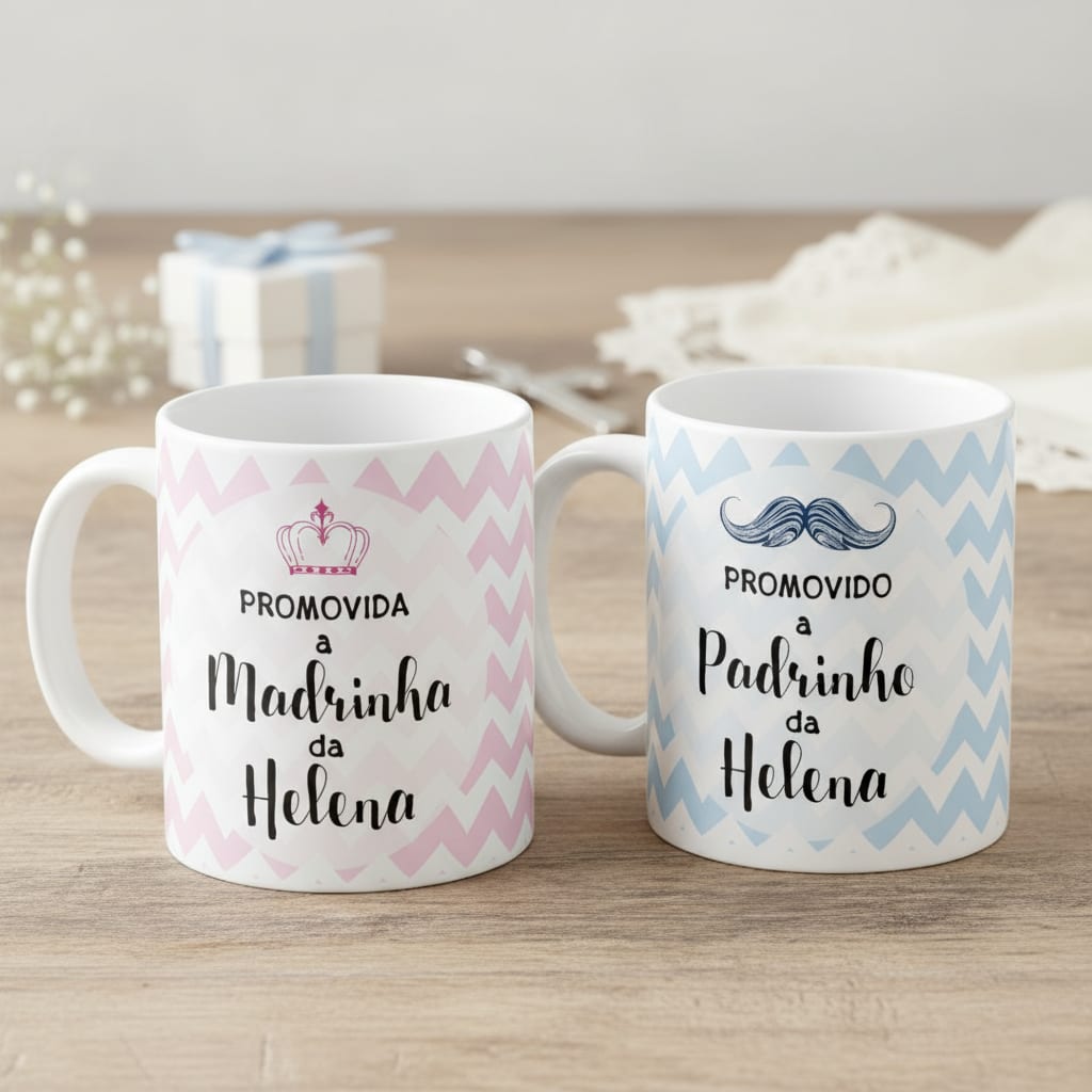 Kit Canecas Personalizadas Convite Padrinhos Batizado Dindos - Batizado (Padrinho)