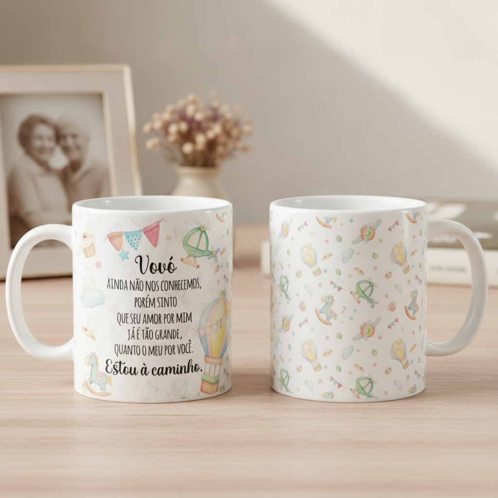 Kit Canecas Personalizadas Gravidez Surpresa Avô E Avó Branco Combo 4 Vovó E Vovô