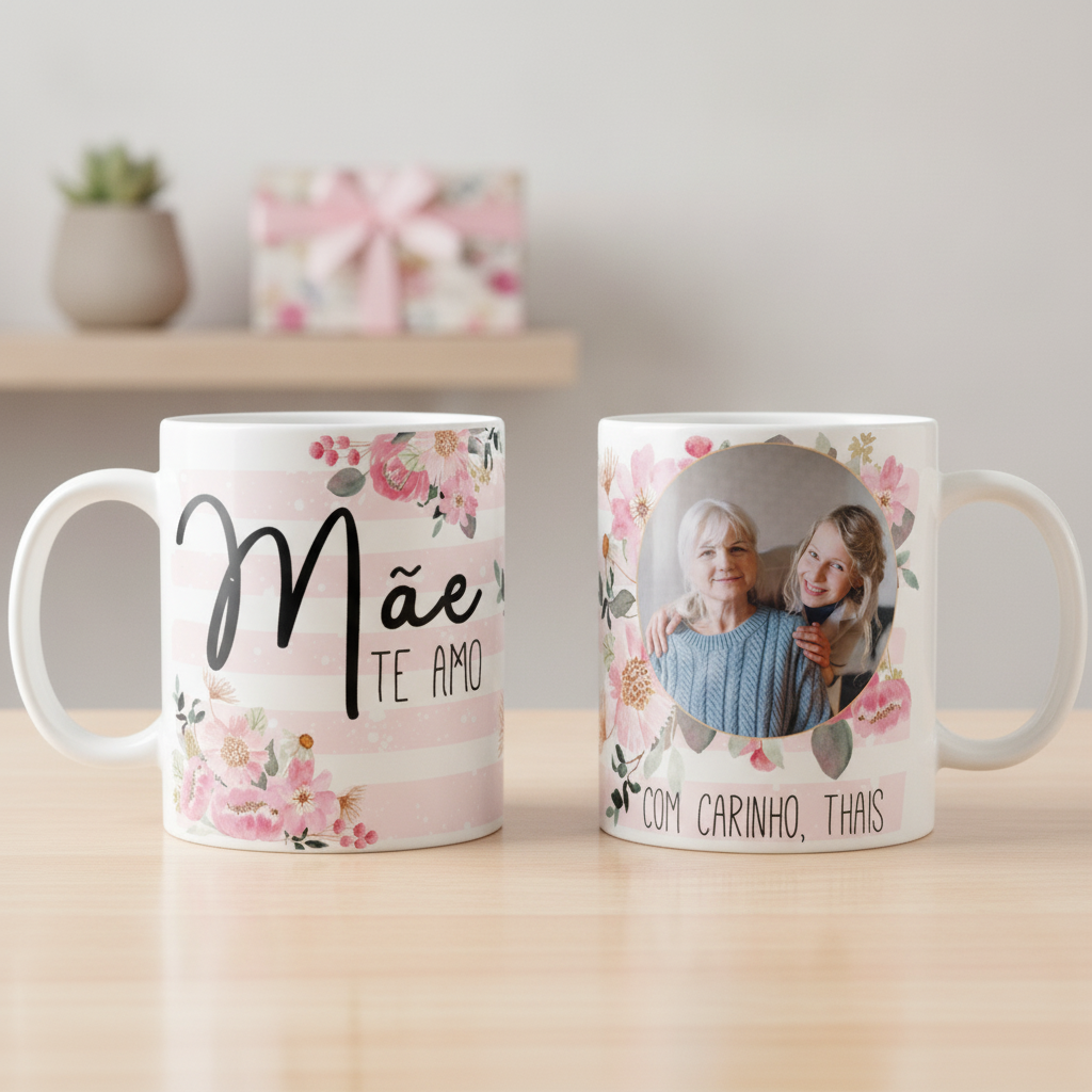 Kit de Presente - Mãe Te Amo - Almofada Caneca Garrafa