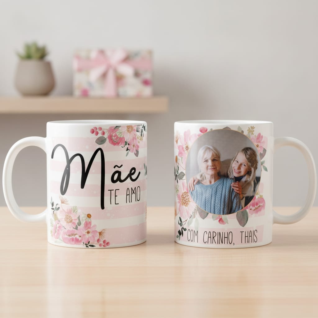 Kit de Presente - Mãe Te Amo - Almofada Caneca Garrafa