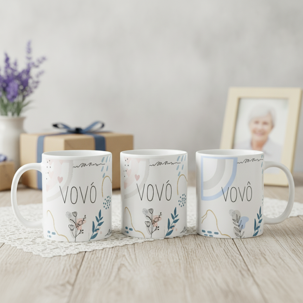 Kit para Avós - Canecas Cerâmica Vovó e Vovô – Presente Pronta entrega + caixinha inclusa