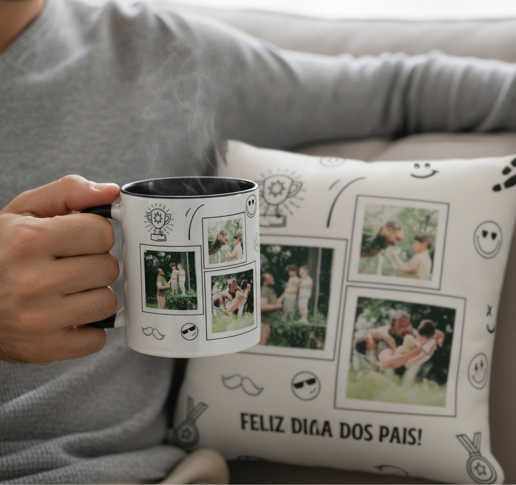 Kit para o Dia dos Pais Caneca e Almofada Divertida com Foto