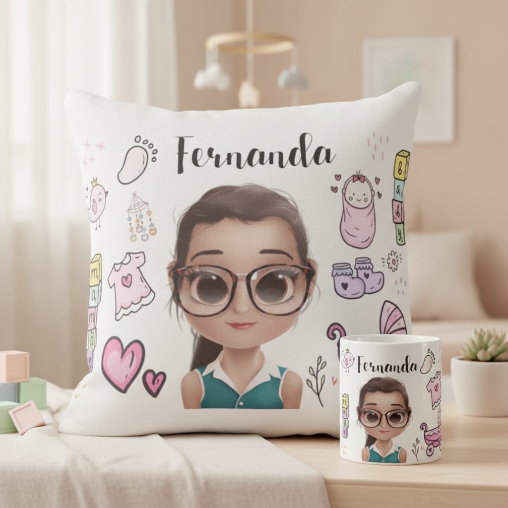 Kit para Presente Almofada e Caneca com Avatar- Dia das Mães - Família (Mãe)