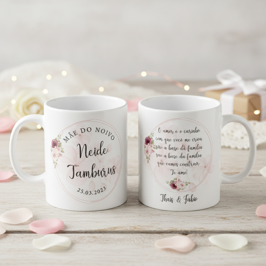 Kit Personalizado Casamento 2 Canecas Pai e Mãe do Noivo