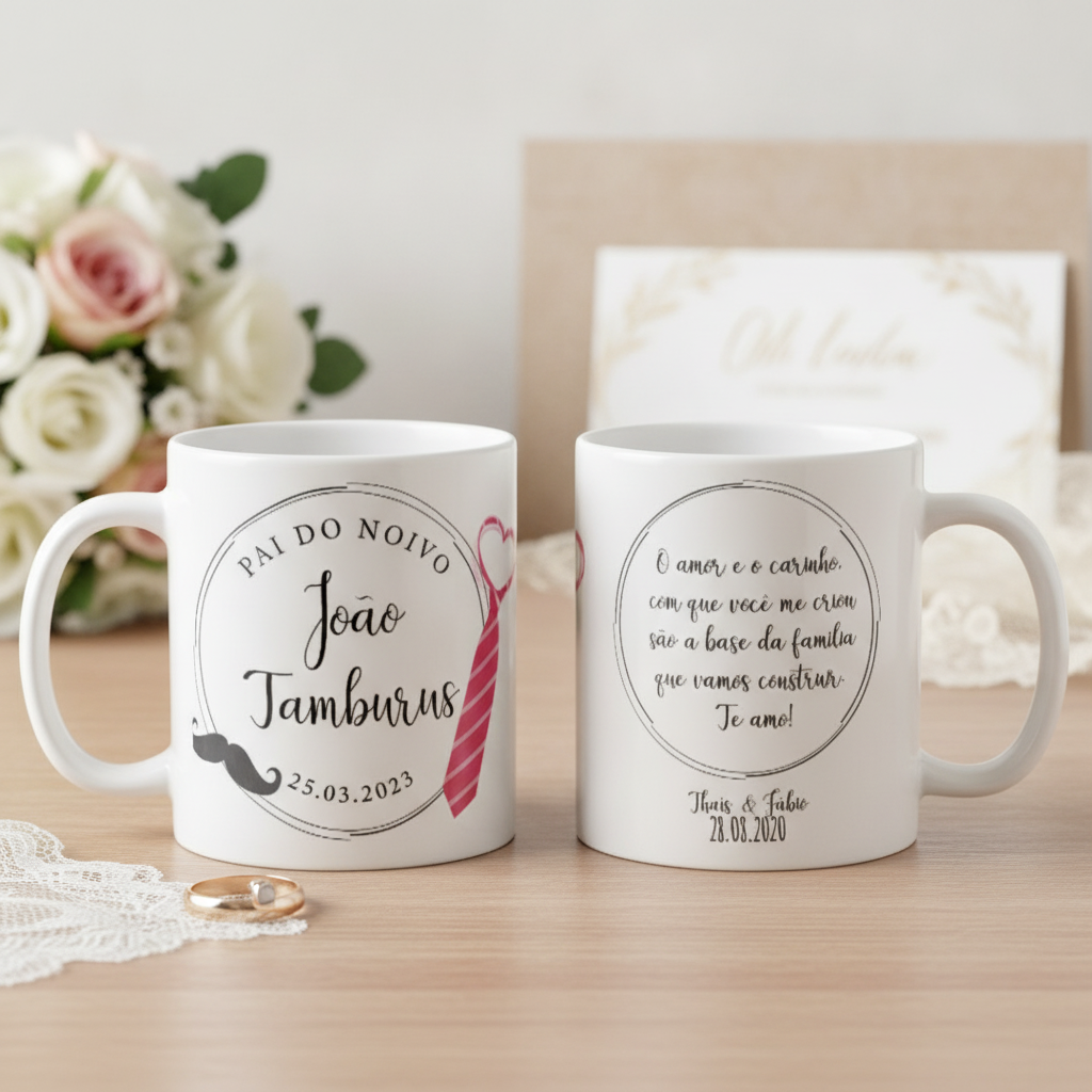 Kit Personalizado Casamento 2 Canecas Pai e Mãe do Noivo