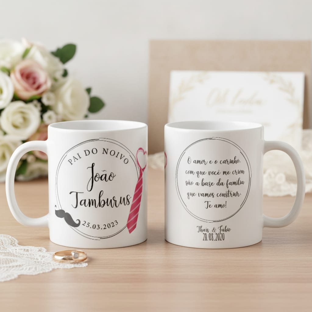 Kit Personalizado Casamento 2 Canecas Pai e Mãe do Noivo
