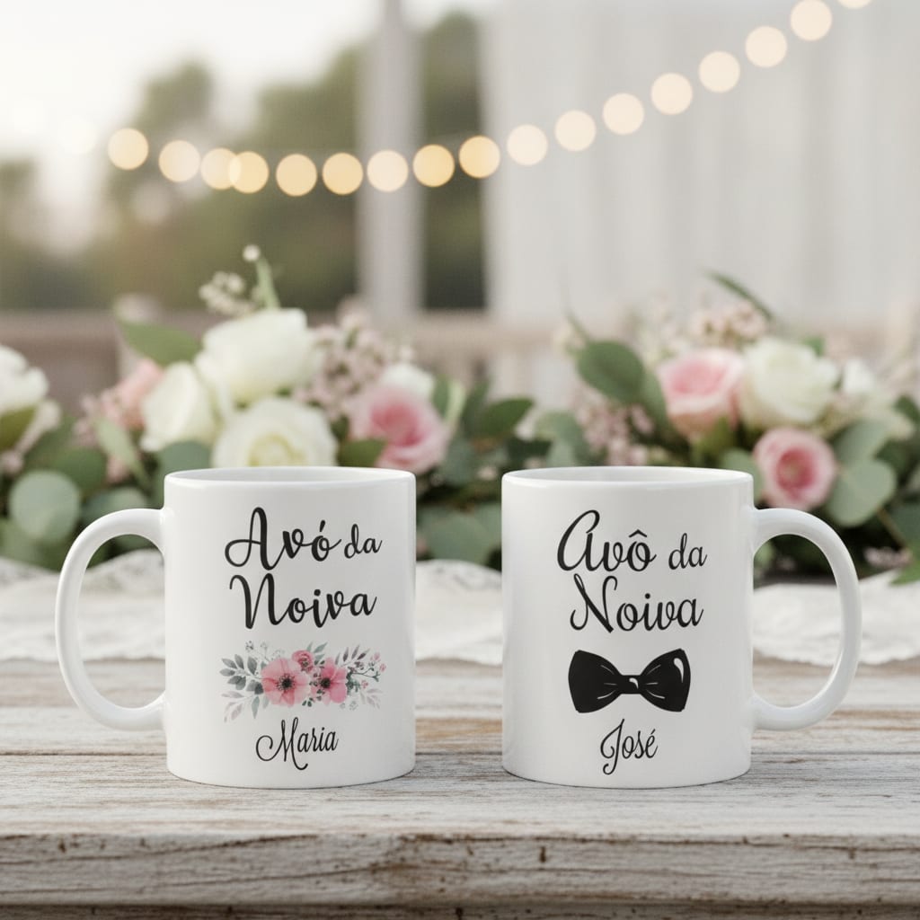 Kit Presente 2 Canecas Personalizadas Avó e Avô da Noiva - Casamento (Avó/Avô)