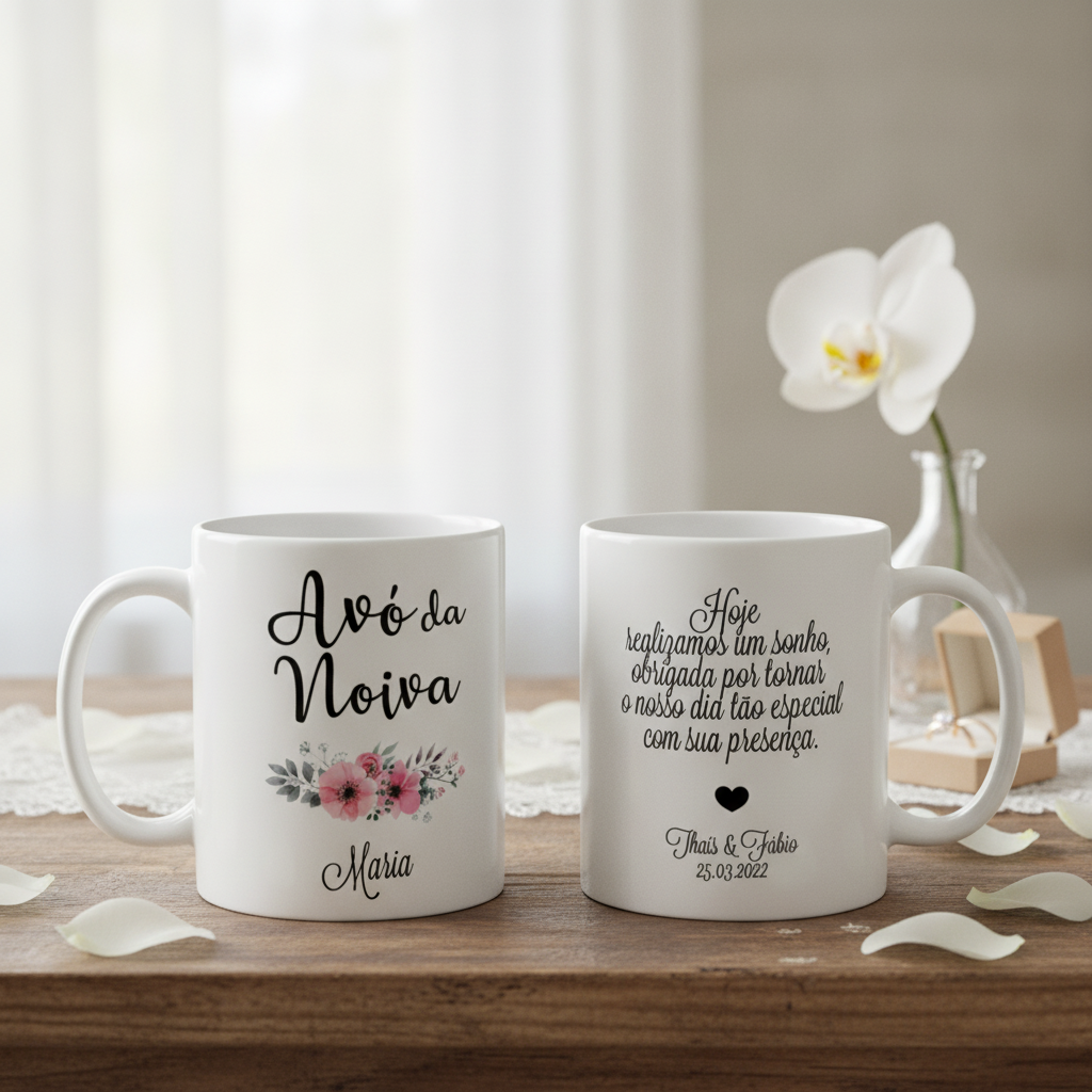 Kit Presente 2 Canecas Personalizadas Avó e Avô da Noiva