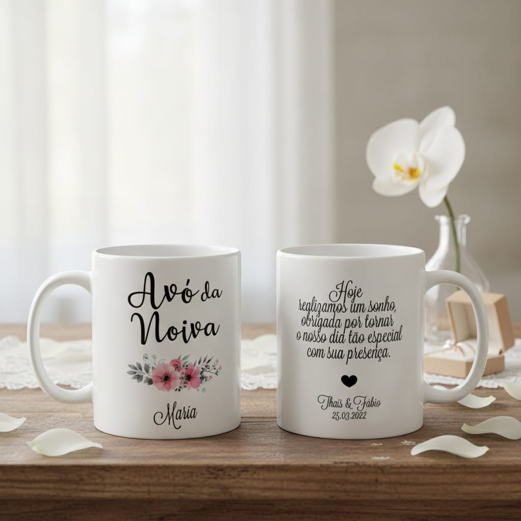 Kit Presente 2 Canecas Personalizadas Avó e Avô da Noiva