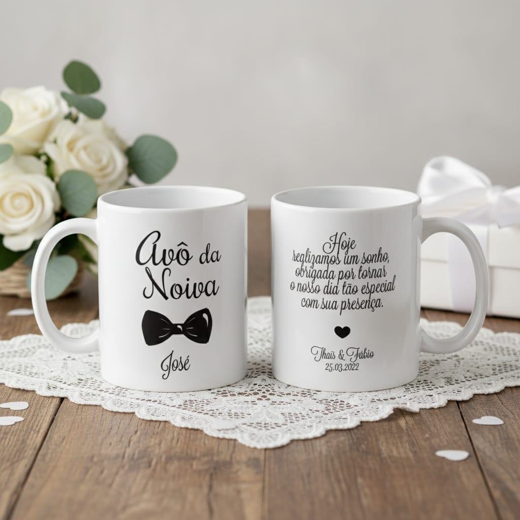 Kit Presente 2 Canecas Personalizadas Avó e Avô da Noiva