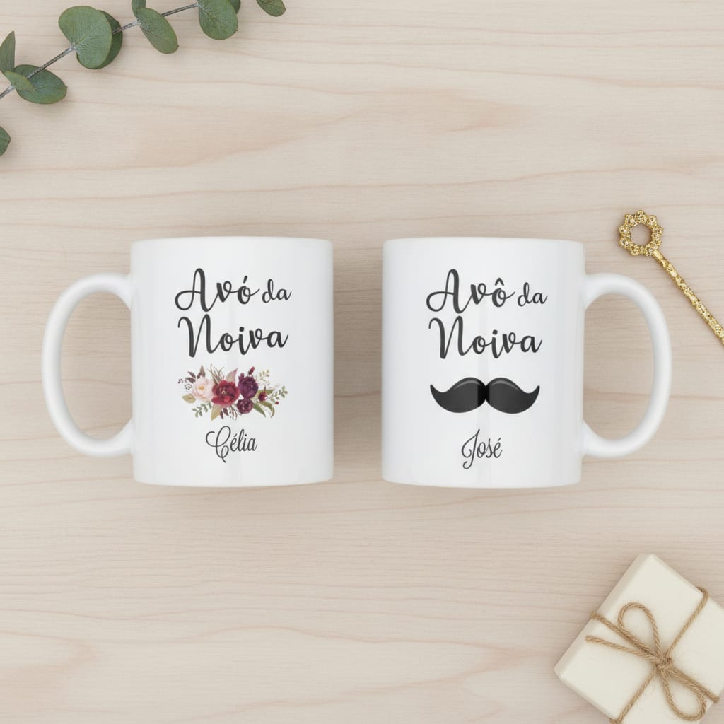Kit Presente 2 Canecas Personalizadas Avó e Avô da Noiva - Casamento (Avó/Avô)