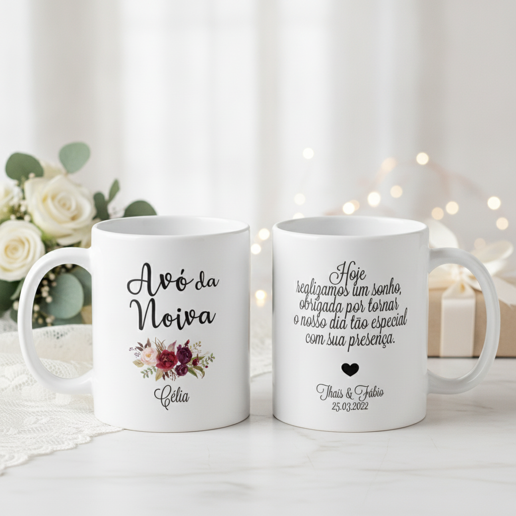 Kit Presente 2 Canecas Personalizadas Avó e Avô da Noiva